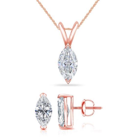 Bright White Pristine Marquise cut Lab Grown Diamond Screwback Set in 14K Rose Gold 0.45ct, GH, VS