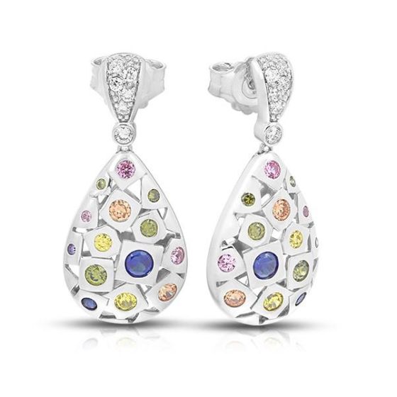 Belle Etoile Round Multi color Cubic Zirconia studded Byzantine Earrings - 925 SS.