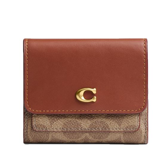 Coated Canvas Signature Mila Flap Wallet - Tan Caramel/Brass