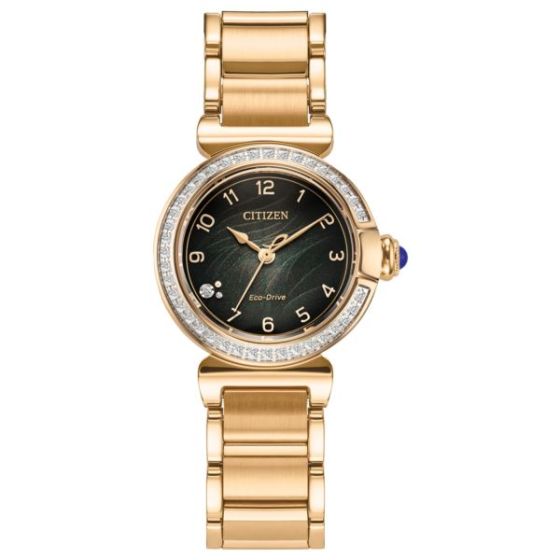 Ladies' Mae Eco-Drive Gold-Tone Stainless Steel Watch Green Dial