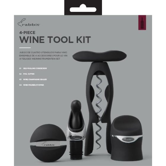 4 Piece Wine Tool Kit - Velvet Black