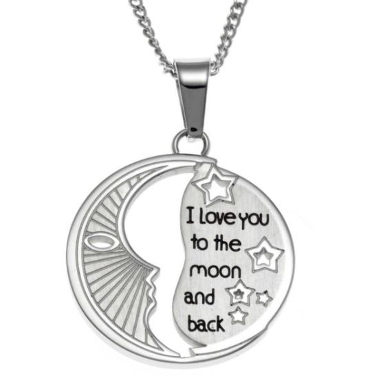 Joyful Sentiments Love You To The Moon Etched Pendant Necklace