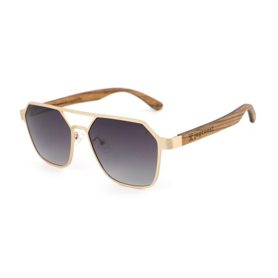 Maverick - Hexagon Sunglasses Wooden Sunglasses Gold Frame