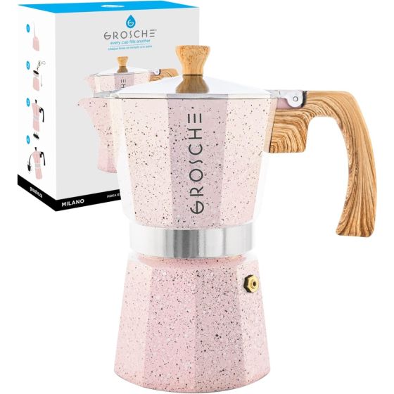 Stovetop Espresso Coffee Maker: Milano Stone - Blush Pink, 6 cup