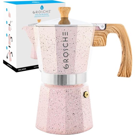 Stovetop Espresso Coffee Maker: Milano Stone - Blush Pink, 9 cup