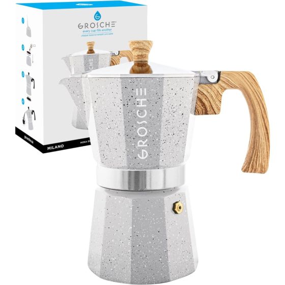 Stovetop Espresso Coffee Maker: Milano Stone - Fossil Grey, 6 cup