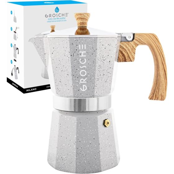 Stovetop Espresso Coffee Maker: Milano Stone - Fossil Grey, 9 cup