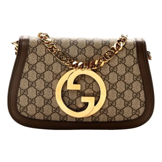 Gucci Blondie GG Supreme Canvas Leather Beige Ebony Shoulder Bag