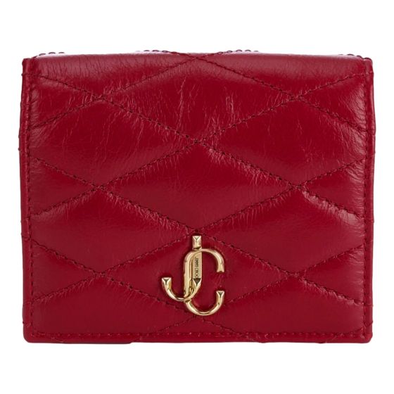 Jimmy Choo Farone Raspberry Red Leather Card Case Folding Wallet