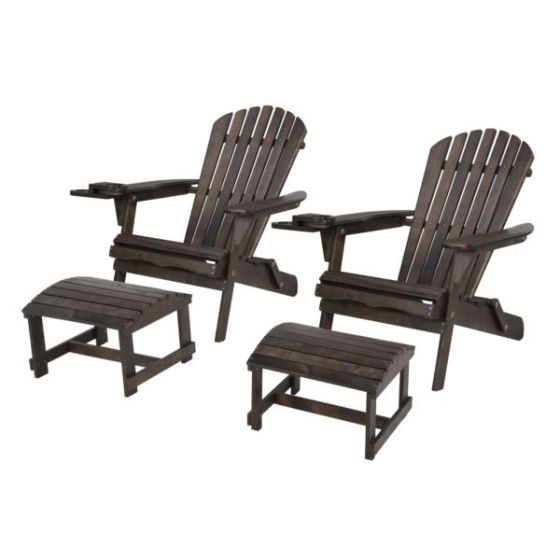 Blizzard - 2 Foldable Adirondack Chairs w/Cup Holders & 2 Ottoman - Dark Brown