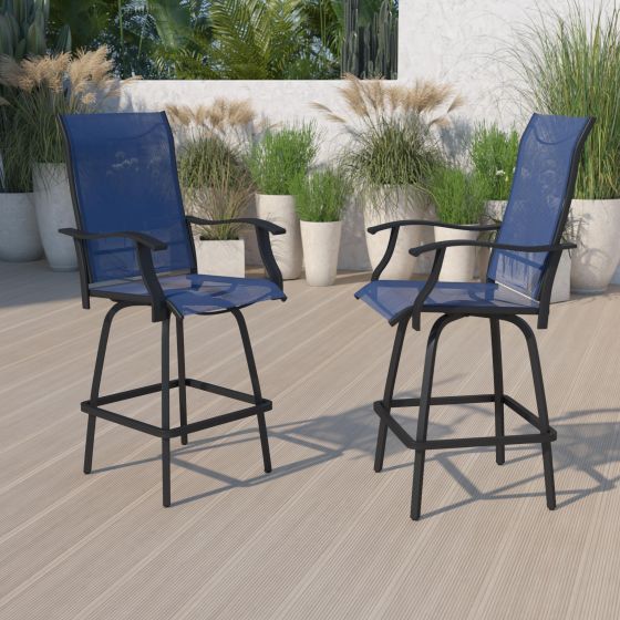 Outdoor Stool - 30 inch Patio Bar Stool / Garden Chair, Navy (Set of 2)