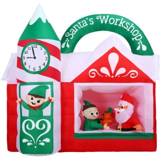 6-Ft. Wide Pre-Lit Inflatable Santa's Workshop Outdoor Christmas Decoration