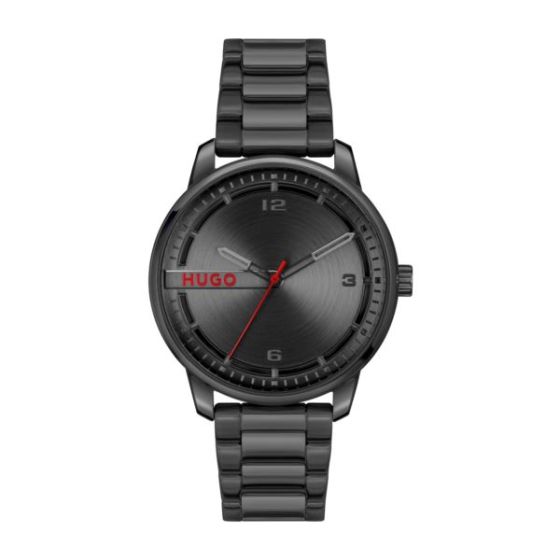 Men's Stamp Black Ion-Plated Stainless Steel Watch Black Dial
