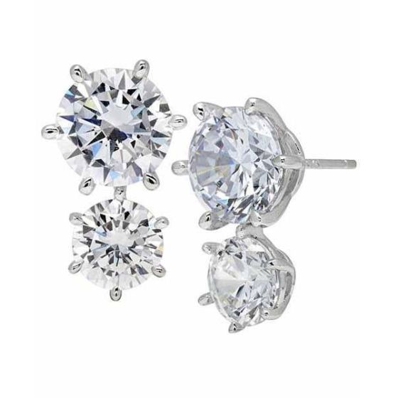 Crislu Double Brilliant Stud Earrings Finished in Pure Platinum