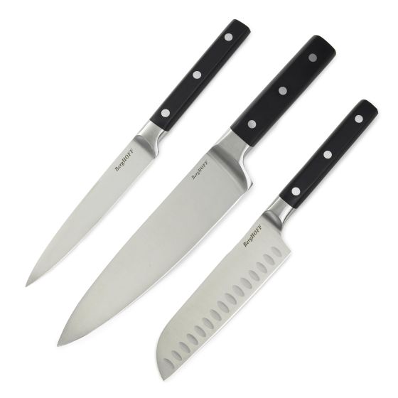 DiNA Gene 3Pc Triple Riveted Cutlery Set with Utility, Chef, and Santoku Knife