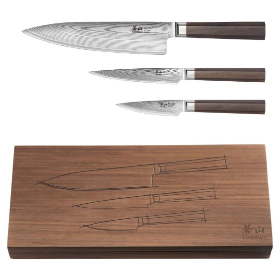 3-Piece Maya Series Starter Knife Set w/Walnut Box