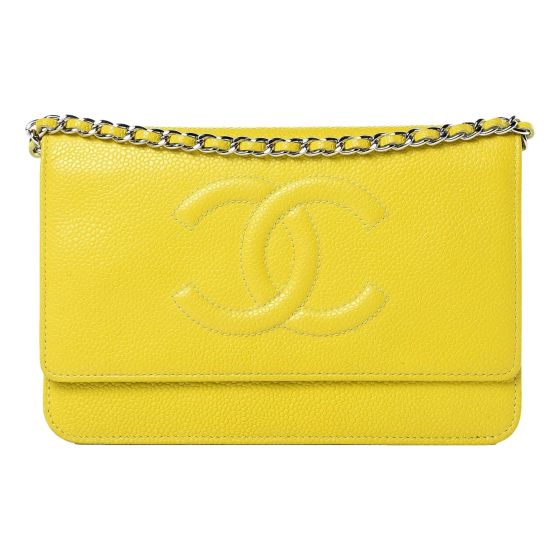 Chanel Timeless Wallet on Chain Caviar Leather Neon Yellow