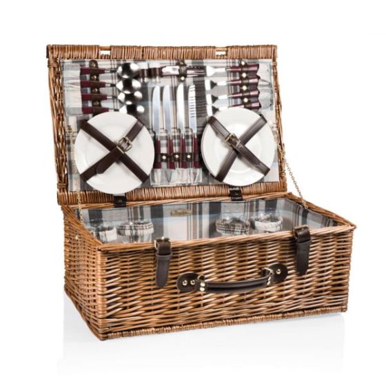 Newbury Basket - Navy Blue & Burgundy Plaid Pattern
