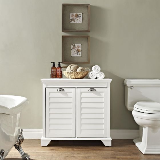 Lydia Linen Hamper In White