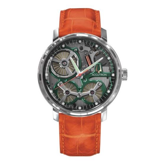 Men's Spaceview 2020 Electrostatic Orange Alligator Strap Smoke Gray Dial