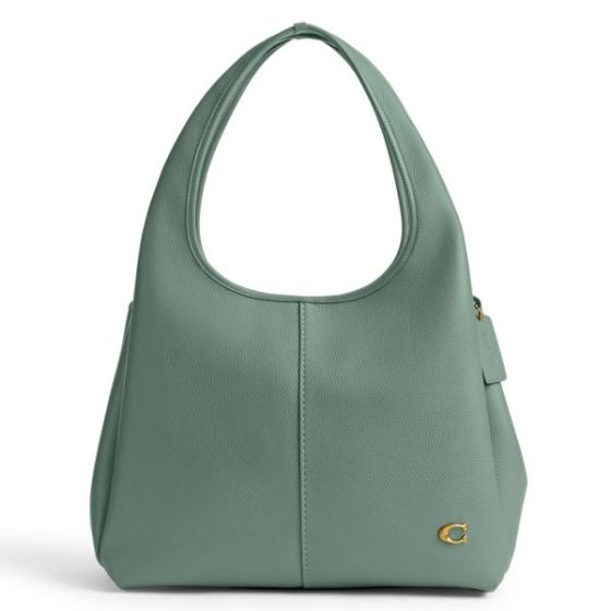 Polished Pebble Leather Lana Shoulder bag - Sage/Brass