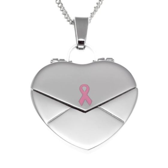 Joyful Sentiments Pink Ribbon Heart Locket Pendant Necklace