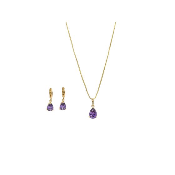 18K Gold Plated Amethyst Teardrop  Jewelry Set