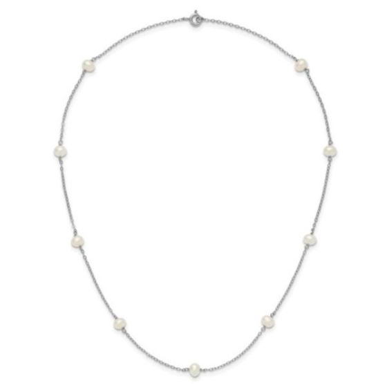 Sterling Silver 4-5mm Freshwater Cultured Pearl Station Necklace 18