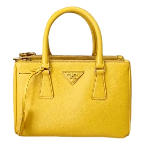 Prada Galleria Saffiano Lux Leather Small Tote Handbag Sole Yellow