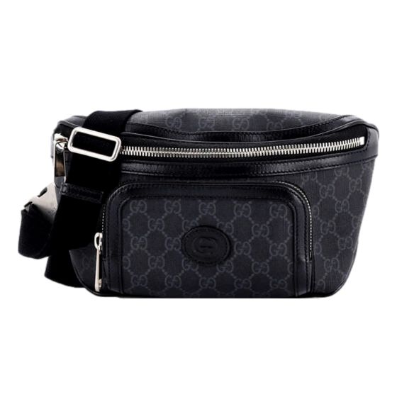 Gucci Interlocking G Patch Belt Bag GG Coated Canvas Black 90