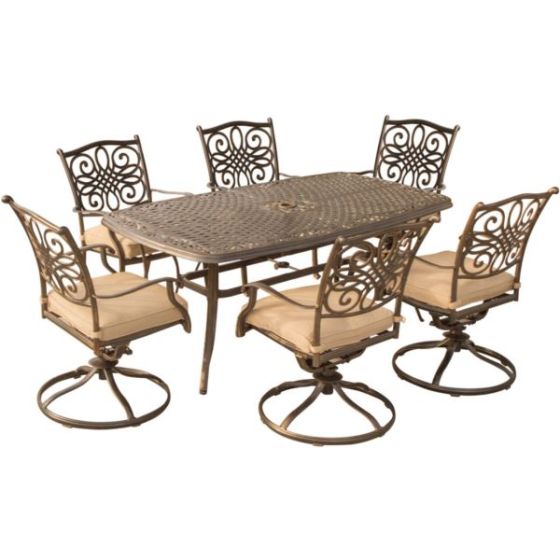 Traditions 7-Piece Dining Set with Six Swivel Dining Chairs and a Large 72 x 38 in. Dining Table