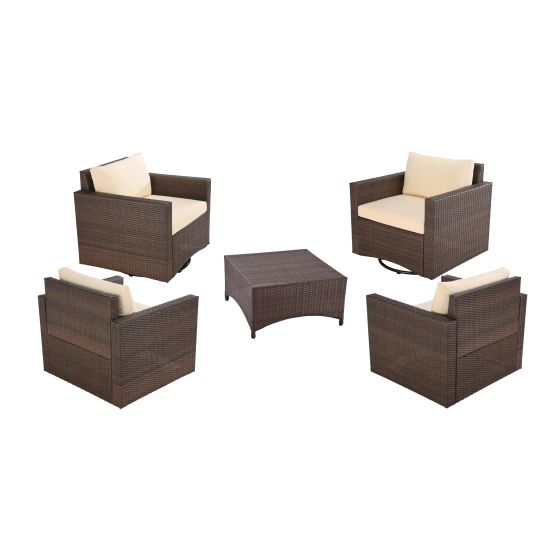 360 Degree Glider Chair, Set of 4 w/Coffee Table - Dark Brown