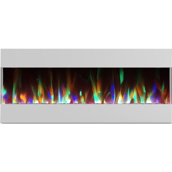 50-In. Recessed Wall Mounted Electric Fireplace with Crystal and LED Color Changing Display, White