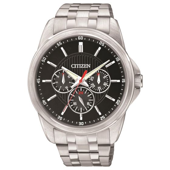 Mens Quartz Stainless Steel Watch Black Dial
