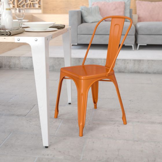 Orange Metal Indoor-Outdoor Stackable Chair - Restaurant Chair - Bistro Chair