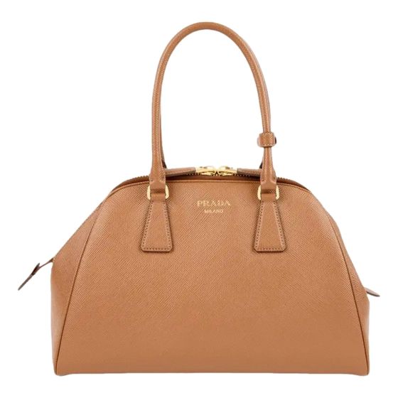 Prada Saffiano Soft Calfskin Top Handle Handbag Medium Caramel Brown