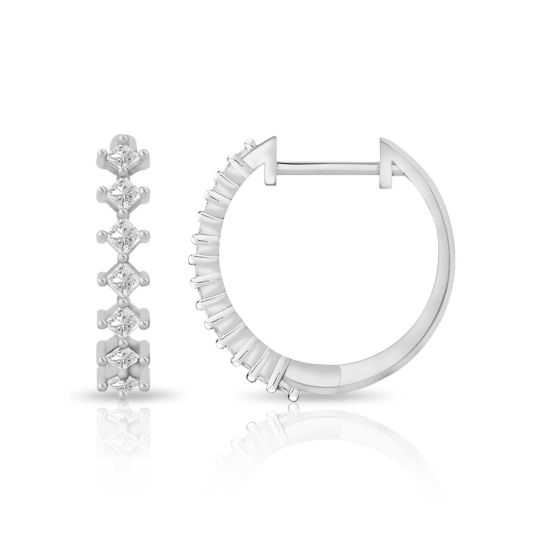 PARIKHS Princess cut Diamond Hoop Earring in 14K White Gold 0.30ct, Color-IJ, Clarity-VS2 SI1