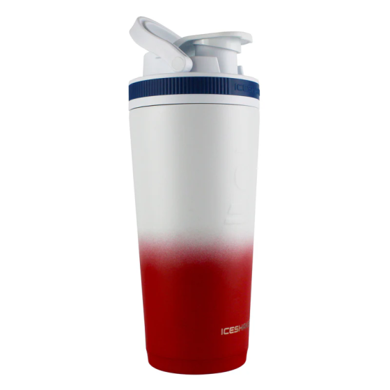 26oz Insulated Stainless Steel Shaker Bottle-Red White Ombre w/ Blue Band