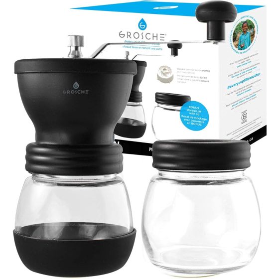Coffee Grinder:Bremen Ceramic Burr Coffee Grinder - Black, 100g capacity