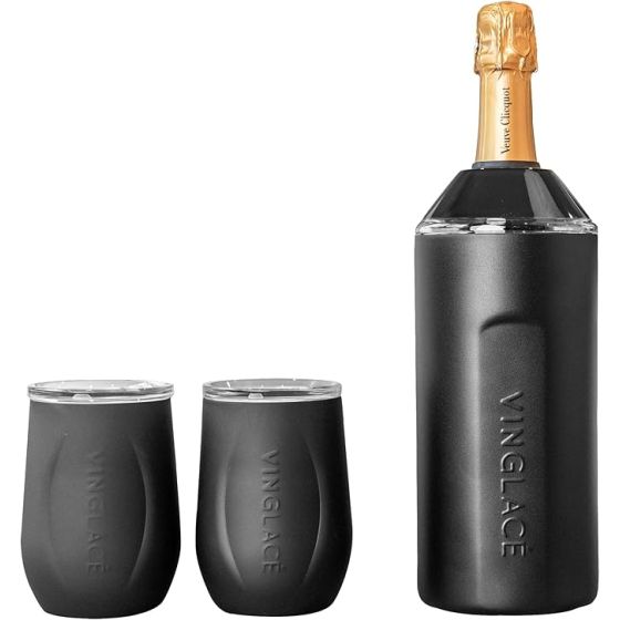Vinglace Wine Chiller and Glass Gift Set Black