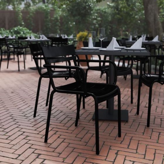 Modern Commercial Grade 2 Slat Indoor/Outdoor Steel Chair in Black