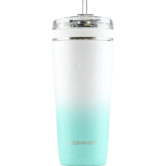 IceShaker 26oz Insulated Stainless Steel Shaker Bottle- Flex Lid w/Straw-Mint-White Ombre