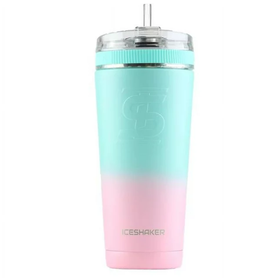 IceShaker 26oz Insulated Stainless Steel Shaker Bottle- Flex Lid w/Straw-Pink-MintOmbre