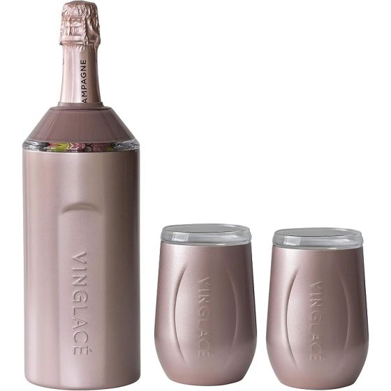 Vinglace Wine Chiller and Glass Gift Set Rose Gold