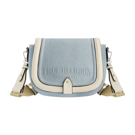 Distressed Logo Denim Saddle Bag