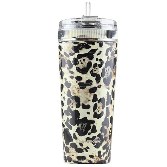 IceShaker 26oz Insulated Stainless Steel Shaker Bottle- Flex Lid w/Straw-Leopard