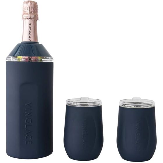Vinglace Wine Chiller and Glass Gift Set Navy