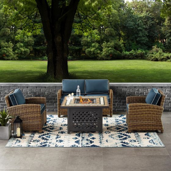 Bradenton 4Pc Wicker Outdoor Loveseat Set W/ Fire Table