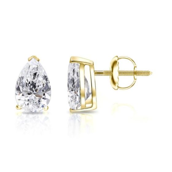 Bright White Pinnacle Pear Lab Grown Diamond Screwback Stud in 14K Yellow Gold 1.20ct, GH, VVS