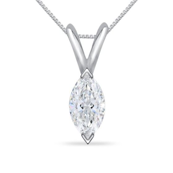 Bright White Pristine Marquise Lab Grown Diamond Pendant with chain in 14K White Gold 0.65ct, GH,VS